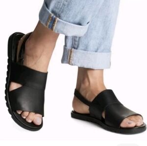 Sorel Ella II Slingback Sandals Black Leather Size 10.5